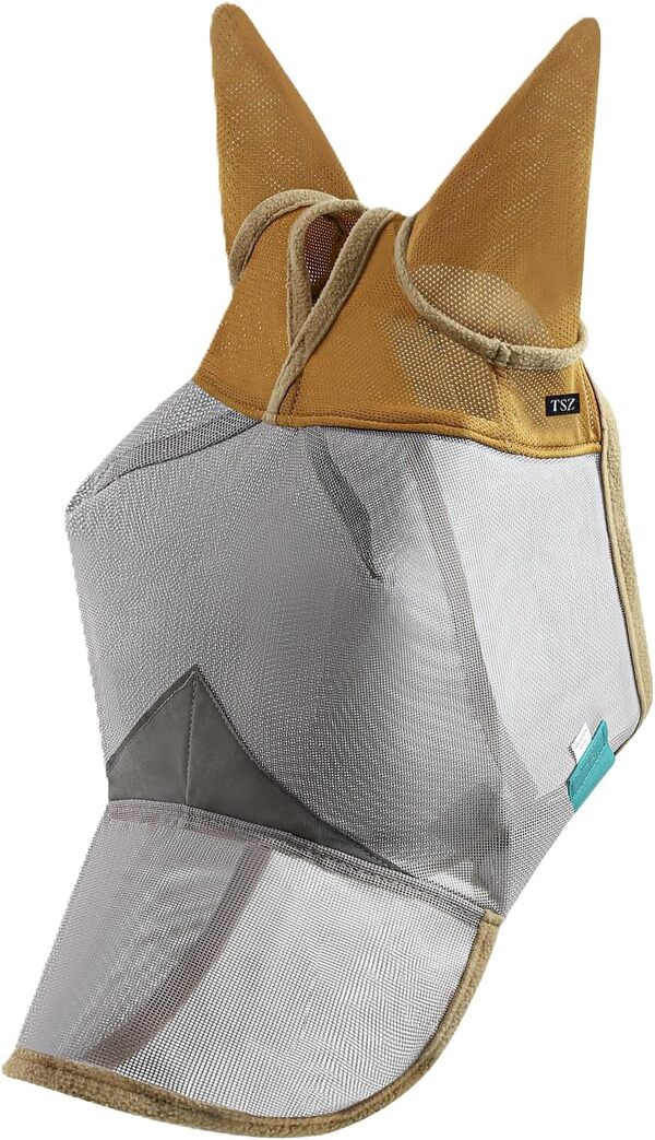 Masque anti-mouches pour cheval avec oreilles et nez, bloc UV 70 %, masque anti-mouches respirant pour chevaux, durable, confortable pour une protection toute la journée, taille cheval