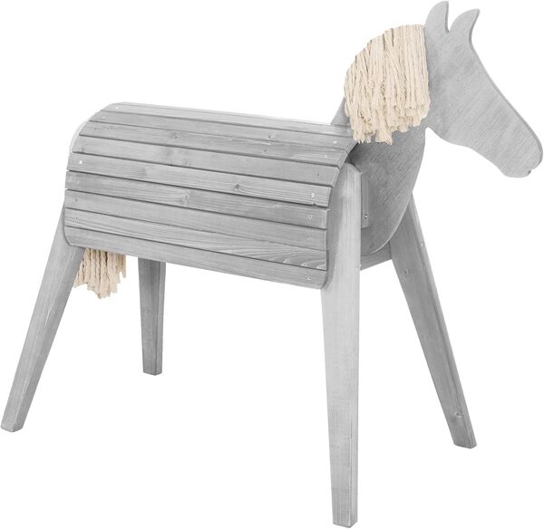 roba Cheval d'Équitation en Bois Massif pour Enfants - Résiste aux Intempéries - Hauteur d'Assise 89 cm - Cheval de Voltige pour Garçons et Filles dès 3 Ans - Teinté Gris