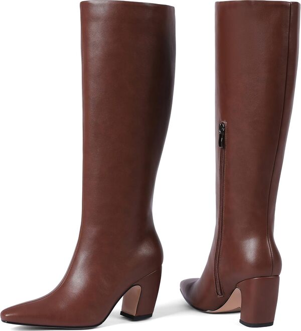 Bottes hautes pour femme, confortables à bout carré, en simili cuir, bottes longues pour équitation, mollet large, bottes épaisses à talons hauts/bottes décontractées