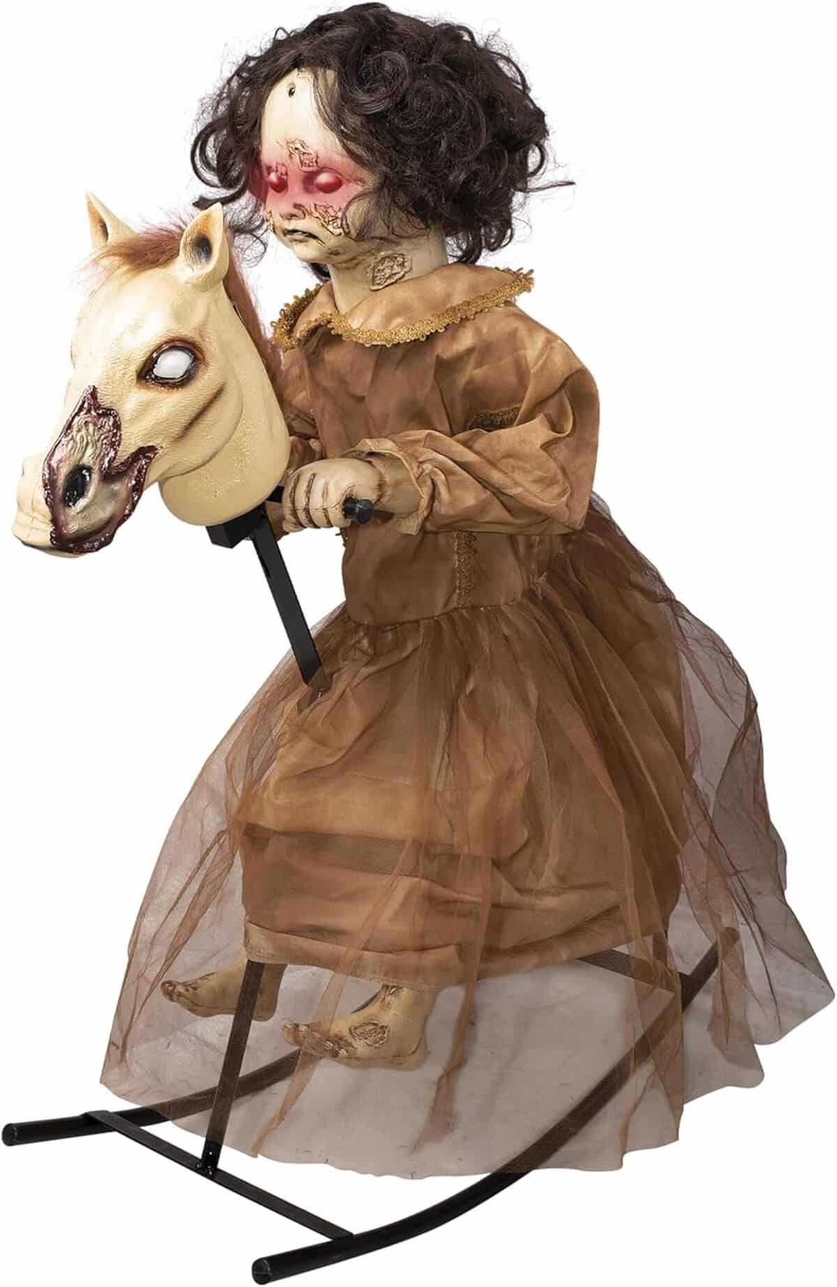 Test de l'automate Halloween P'tit Clown : fillette maudite sur cheval à bascule animé