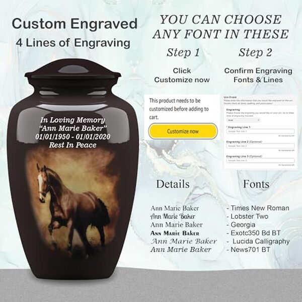 Explorez notre avis détaillé sur l'urne Forever URNS avec motif de cheval : design élégant et détails sur la qualité et l'utilisation dans cet article informatif.