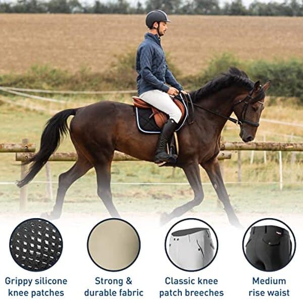 Découvrez notre avis détaillé sur le pantalon d'équitation à basanes Horze Grand Prix noir pour homme : performance, confort et style en selle