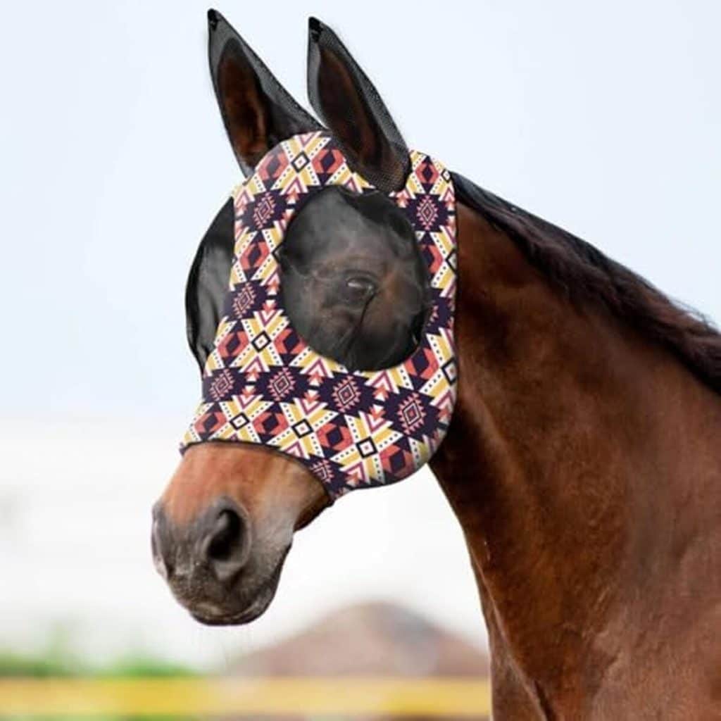 Avis sur le masque anti-mouches élégant imprimé floral pour cheval
