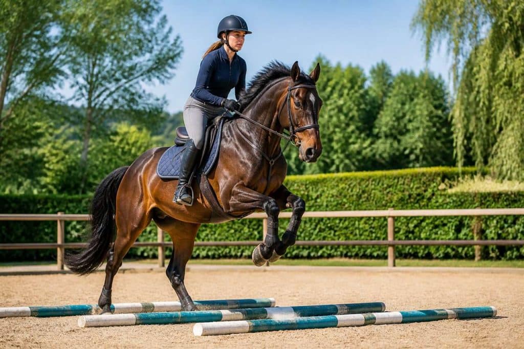 Exercice d'équitation : maîtriser le galop avec les barres au sol