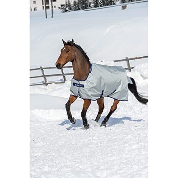 Découvrez notre test complet de la couverture d'extérieur Bucas Power Turnout Medium 150 g argent : performances, avantages et avis pour chevaux.
